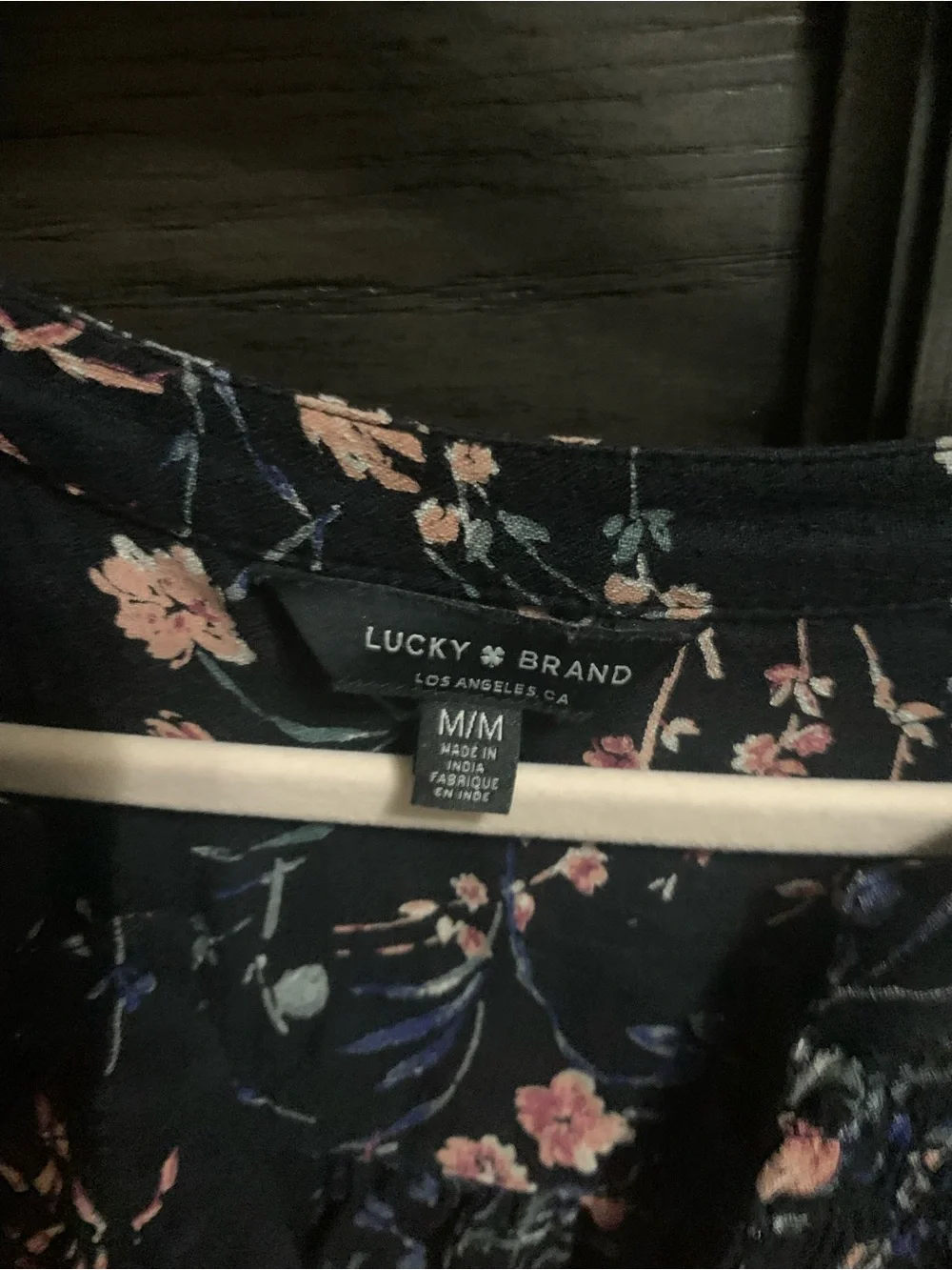 Lucky Brand Navy Floral Smocked V-Neck Blouse